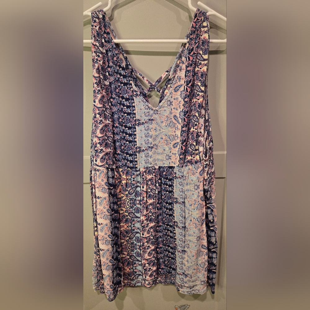 True Craft Backless Patchwork Short Sleeve Blouse… - image 1